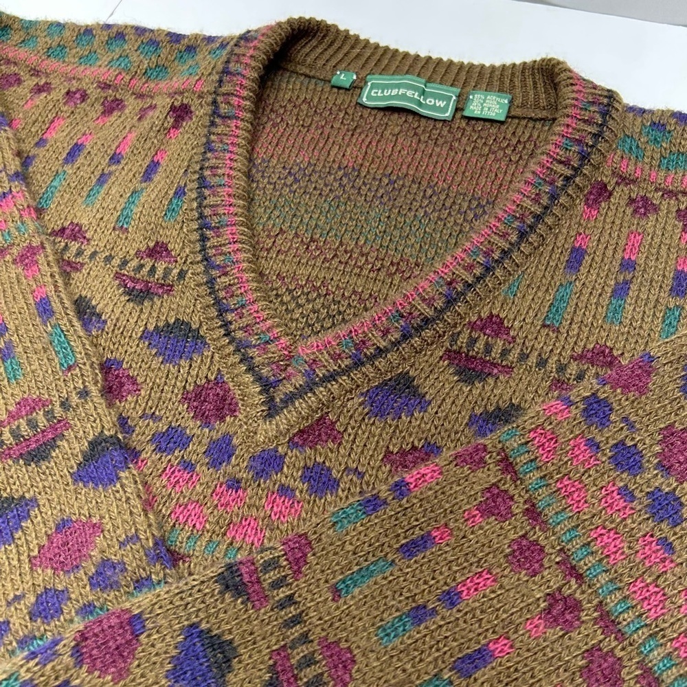 VINTAGE CLUBFELLOW Men’s V Neck Sweater LG Wool/Mohair Blend - Picture 5 of 13